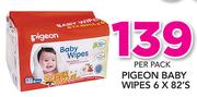 Pigeon Baby Wipes-6x82's Per Pack