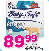 Baby Soft Toilet Rolls 2Ply White-18's
