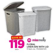 Missmolly Floral Linen Bin With Lid-Each