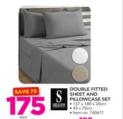 Sheraton Double Fitted Sheet And Pillowcase Set-Each