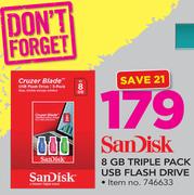 Sandisk 8GB Triple Pack USB Flash Drive