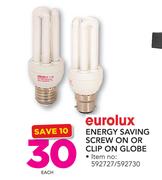 Eurolux Energy Saving Screw On Or Clip On Globe-Each