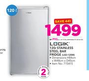 Logik 120Ltr Stainless Steel Bar Fridge LSD-120M
