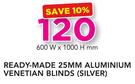 Decorland Ready Made 25MM Aluminium Venetian Blinds Silver-600 W x 1000 H mm