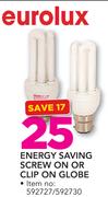 Eurolux Energy Saving Screw On Or Clip On Globe-Each