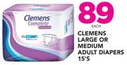 Clemens Large Or Medium Adult Diapers-15's