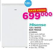 Hisense 120Ltr White Bar Fridge H120RWH