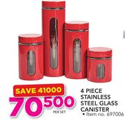 4 Piece Stainless Steel Glass Canister-Per Set