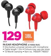 JBL In-Ear Headphone C100SIU BLK