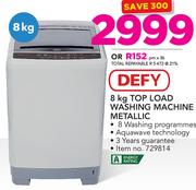 Defy 8Kg Top Load Washing Machine Metallic