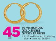 10mm Bonded Gold Single Gypsey Earring-Each