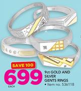 9ct Gold And Silver Gents Rings-Each