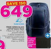 Kingsons Prime Series Black Laptop Backpack With Free Kingsons Laptop Sleeve
