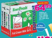 Parmalat Ever Fresh Full Cream, Low Fat Or Fat Free Milk-6x1Ltr Per Pack