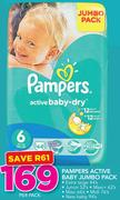 Pampers Active Baby Jumbo Pack(XL 44's/Junior 52's/Maxi+ 62's/Maxi 66's/Midi 76's/NB 94's)-Per Pack 