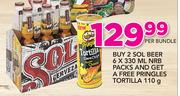 2 SOL Beer NRB 6x330ml With A Free Pringles Torilla 110g-Per Bundle