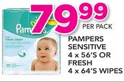 Pampers Sensitive 4x56's Or Fresh 4x64's Wipes-Per Pack
