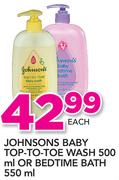 Johnsons Baby Top To Toe Wash 500ml Or Bedtime Bath 550ml-Each