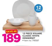 12 Piece Sqaure Classic White Dinner Set