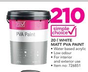Simple Choice 20Ltr White Matt PVA Paint