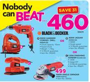 Black & Decker 500W Hammer Corded Drill Or 400W Jigsaw Or 135W Finishing Sander-Each