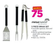 Megamaster 3 Piece Braai Set With Includes Spatula, Fork & Tong