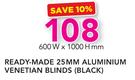 Decorland Ready Made 25MM Aluminium Venetian Blinds Black-600 W x 1000 H mm