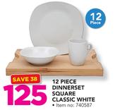 12 Piece Dinner set Sqaure Classic White