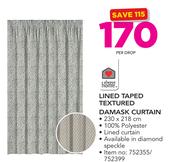 Always Home Lined Taped Textured Damask Curtain-Per Drop