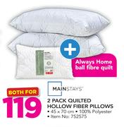Mainstays 2 Pack Quilted Hollow Fiber Pillows With Always Home Ball Fibre Quilt