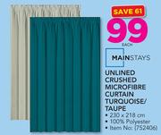 Mainstays Unlined Crushed Microfibre Curtain Turquoise/Taupe-Each