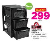 Big Jim 3 Drawer Rattan Storage Unit