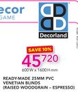 Decorland Ready-Made 25mm PVC Venetian Blinds(Raised Woodgrain-Espresso)-600x1600mm