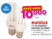 Eurolux 11W Energy Saving Globes In Clip In Or Screw On-Each