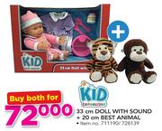 Kid Connection 33Cm Doll With Sound+ 20Cm Best Animal