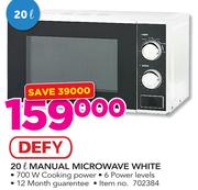 Defy 20Ltr Manual Microwave White