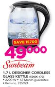 Sunbeam 1.7Ltr Designer Cordless Glass Kettle SDGK-170