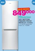 Hisense 359Ltr Bottom Freezer Fridge Metallic H359BME