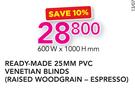 Decorland Ready Made 25MM PVC Venetian Blinds Raised Woodgrain Espresso-600 W x 1000 H mm