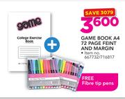 Game Book A4 72 Page Feint & Margin With Free Fibre Tip Pens