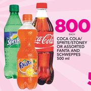 Coca-Cola/Sprite/Stoney Or Assorted Fanta And Schweppes-500ml Each