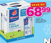 Clover Full Cream, Low Fat or Fat Free Long Life Milk-6x1Ltr Per Pack