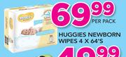 Huggies Newborn Wipes-4 x 64's Per Pack