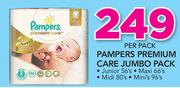 Pampers Premium Care Jumbo Pack Junior 56's, Maxi 66's, Midi 80's, Minis 96's Per Pack