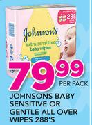 Johnsons Baby Sensitive Or Gentle All Over Wipes-288's Per Pack