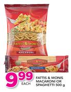 Fattis & Monis Macaroni Or Spaghetti-500gm Each