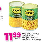 Koo Creamstyle Sweetcorn 415gm Or Whole Kernel Corn 410gm-Each