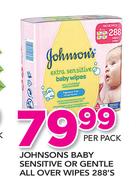 Johnsons Baby Sensitive Or Gentle All Over Wipes-288's Per Pack
