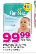 Pampers Sensitive 4X56's Or Fresh 4X64's Wipes-Per Pack