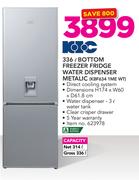 KIC 336Ltr Bottom Freezer Fridge With Water Dispenser Metalic KBF634 1ME WT